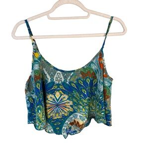 QED London Multicolor Tropical Crop Top Size M Festival Y2K Boho Coastal
